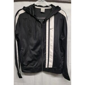 Nike Y2K Womens Large Black W/White Stripe Zip-Up Hooded Jacket Street Wear